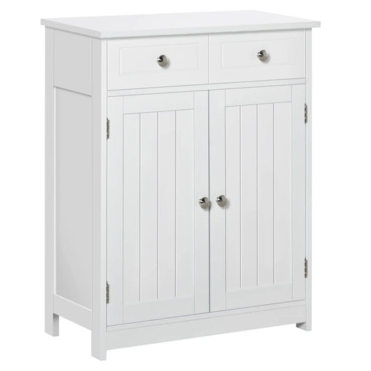 Freestanding Bathroom Cabinet, 2 Door, 2 Drawers, Adjustable Shelf, White Bathroom Cabinets White at Gallery Canada