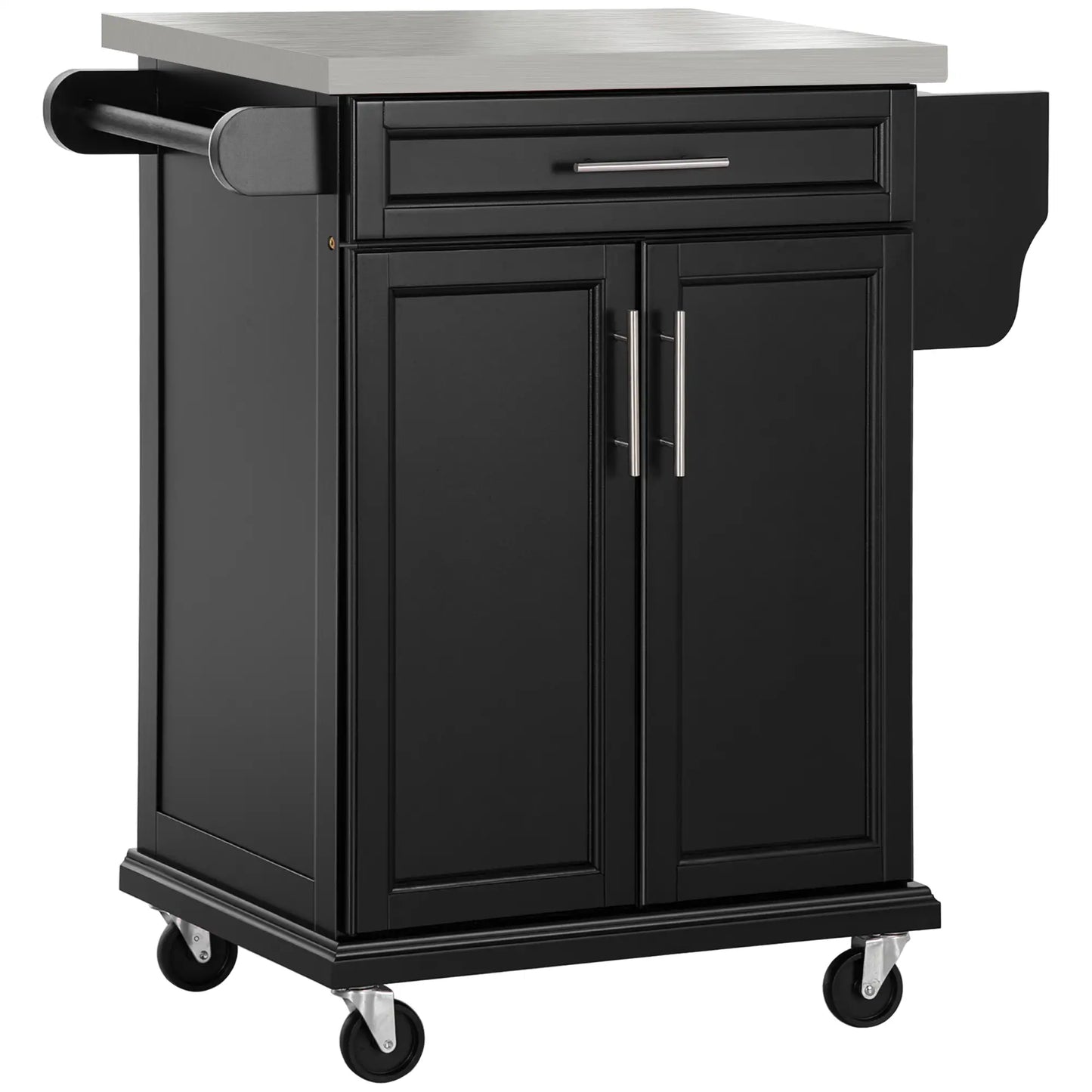 Kitchen Island with Stainless Steel Top, Rolling Cart, Storage Drawer, Black Kitchen Islands & Kitchen Carts Black at Gallery Canada
