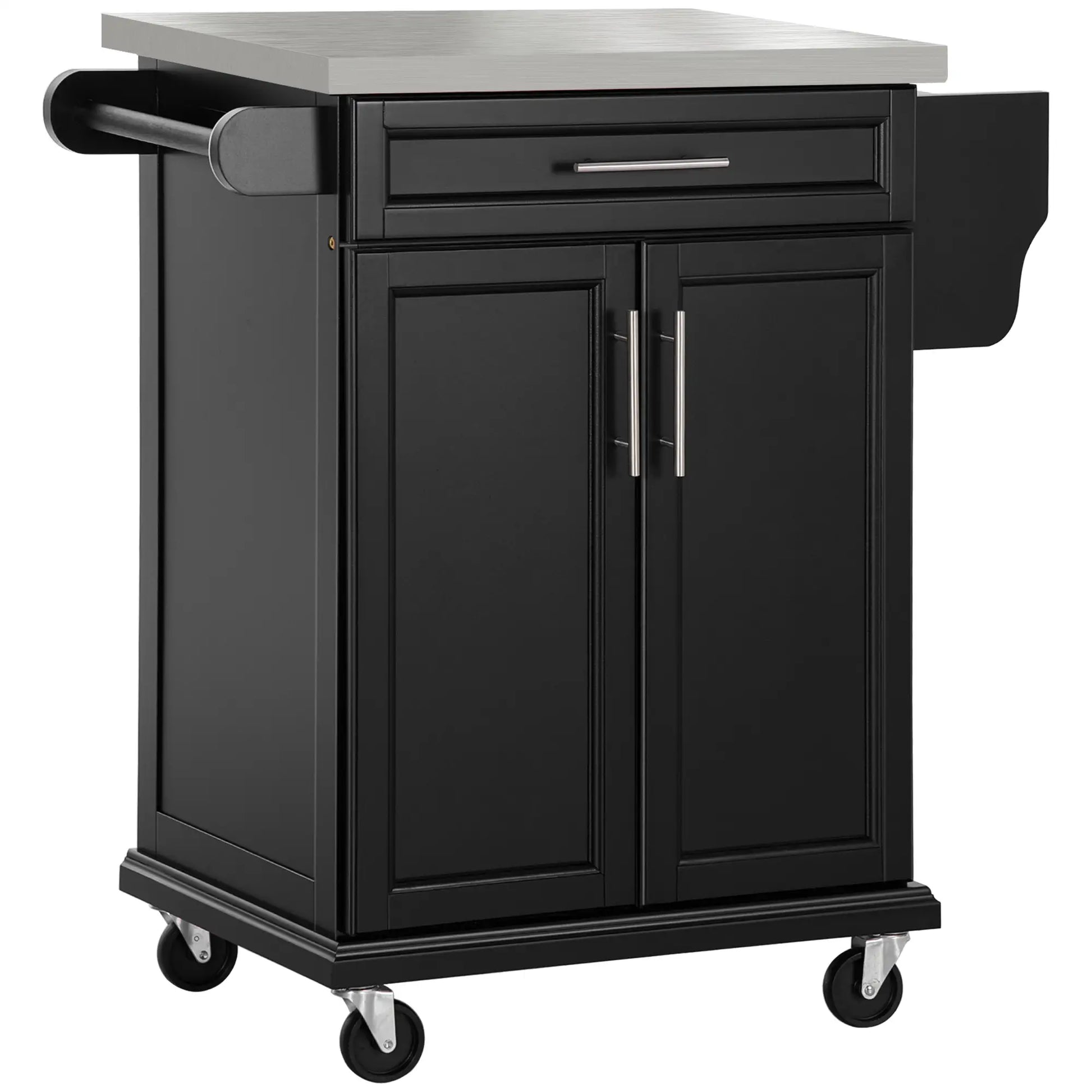 Kitchen Island with Stainless Steel Top, Rolling Cart, Storage Drawer, Black Kitchen Islands & Kitchen Carts Black at Gallery Canada