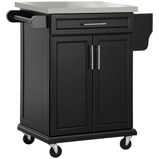 Kitchen Island with Stainless Steel Top, Rolling Cart, Storage Drawer, Black Kitchen Islands & Kitchen Carts Black at Gallery Canada