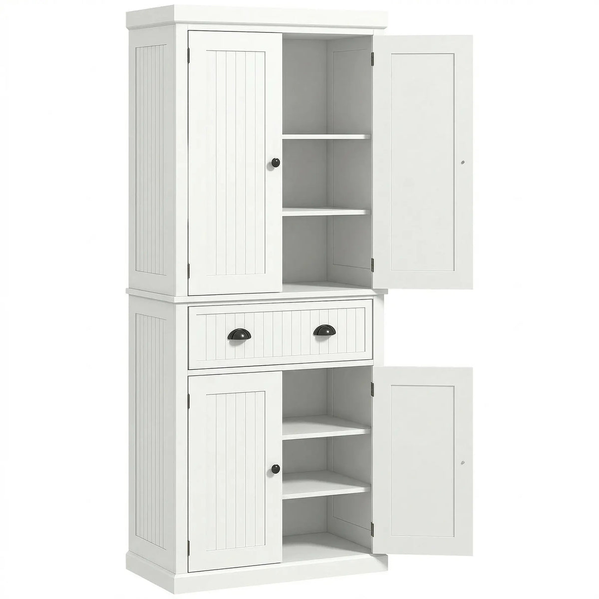 72" Kitchen Pantry, Storage Cabinet with Drawer, Doors, Cream White