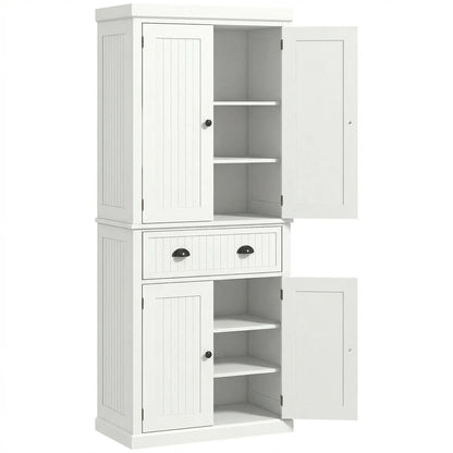 72" Kitchen Pantry, Storage Cabinet with Drawer, Doors, Cream White
