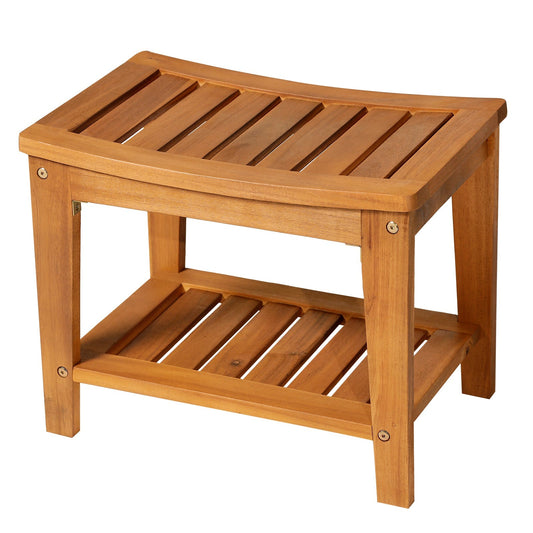 Indoor Outdoor Acacia Wood Shower Bench Bathroom Spa Chair Seat Organizer Storage Shelf - Gallery Canada
