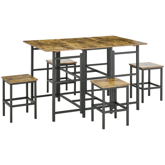 Industrial 5-Piece Folding Dining Table Set, Drop-Leaf Rectangular Kitchen Table with 4 Chairs for Dining Room, Rustic Brown at Gallery Canada