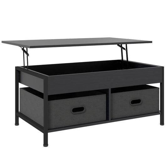 Industrial Coffee Table, Lift Top Coffee Table with Storage, Live Edge Coffee Table with Open Shelves and Fabric Boxes - Gallery Canada