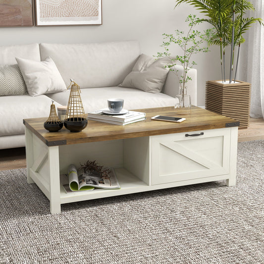 Industrial Coffee Table Side End Table with Drawer, Open Storage Shelf, Modern Farmhouse Furniture, for Living Room, Dining Room, Office, Brown - Gallery Canada