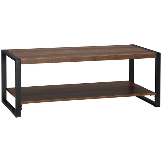 Industrial Coffee Table with Shelf and Steel Frame for Living Room, 47.2"x23.6"x17.7", Brown - Gallery Canada