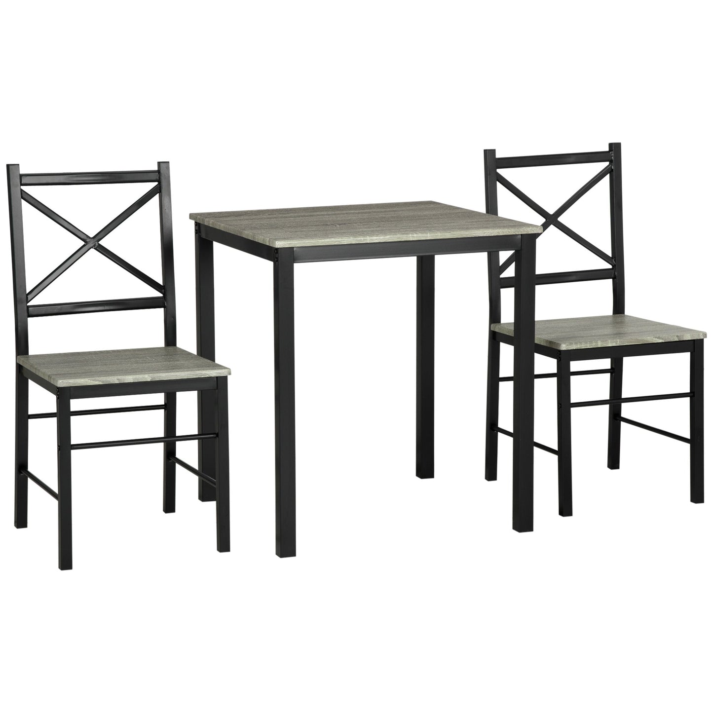 Industrial Dining Table Set of 3, Square Kitchen Table with 2 Chairs Steel Frame Footrest for Small Space, Grey at Gallery Canada