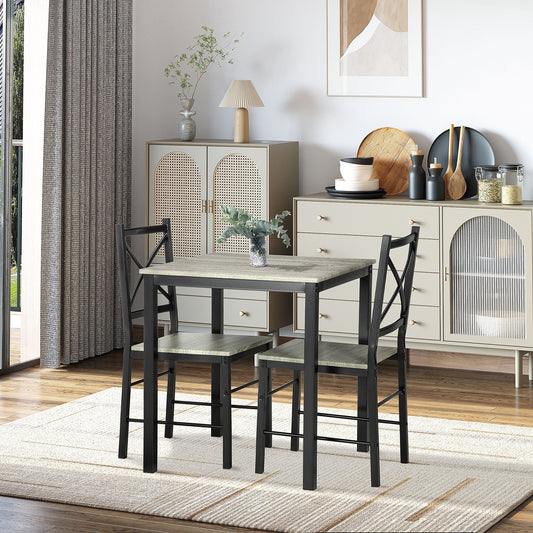 Industrial Dining Table Set of 3, Square Kitchen Table with 2 Chairs Steel Frame Footrest for Small Space, Grey - Gallery Canada