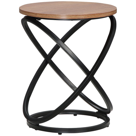 Industrial End Table with Round Tabletop, Sofa Side Table with Steel Frame, 15.7"x15.7"x19.7", Light Brown - Gallery Canada