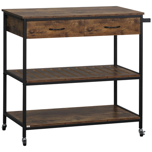 Industrial Kitchen Island with Storage, Kitchen Cart with Drawers, Storage Shelves, Towel Rack, Metal Frame for Dining Room, Living Room,Rustic Brown - Gallery Canada