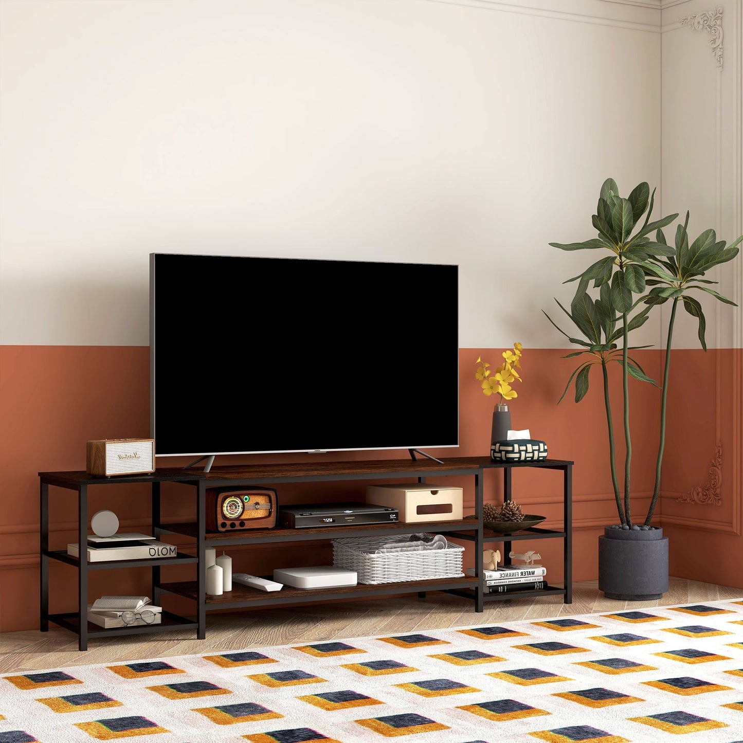 Industrial TV Cabinet, TV Stand for TVs Up to 80" with Storage Shelf and Steel Frame - Gallery Canada