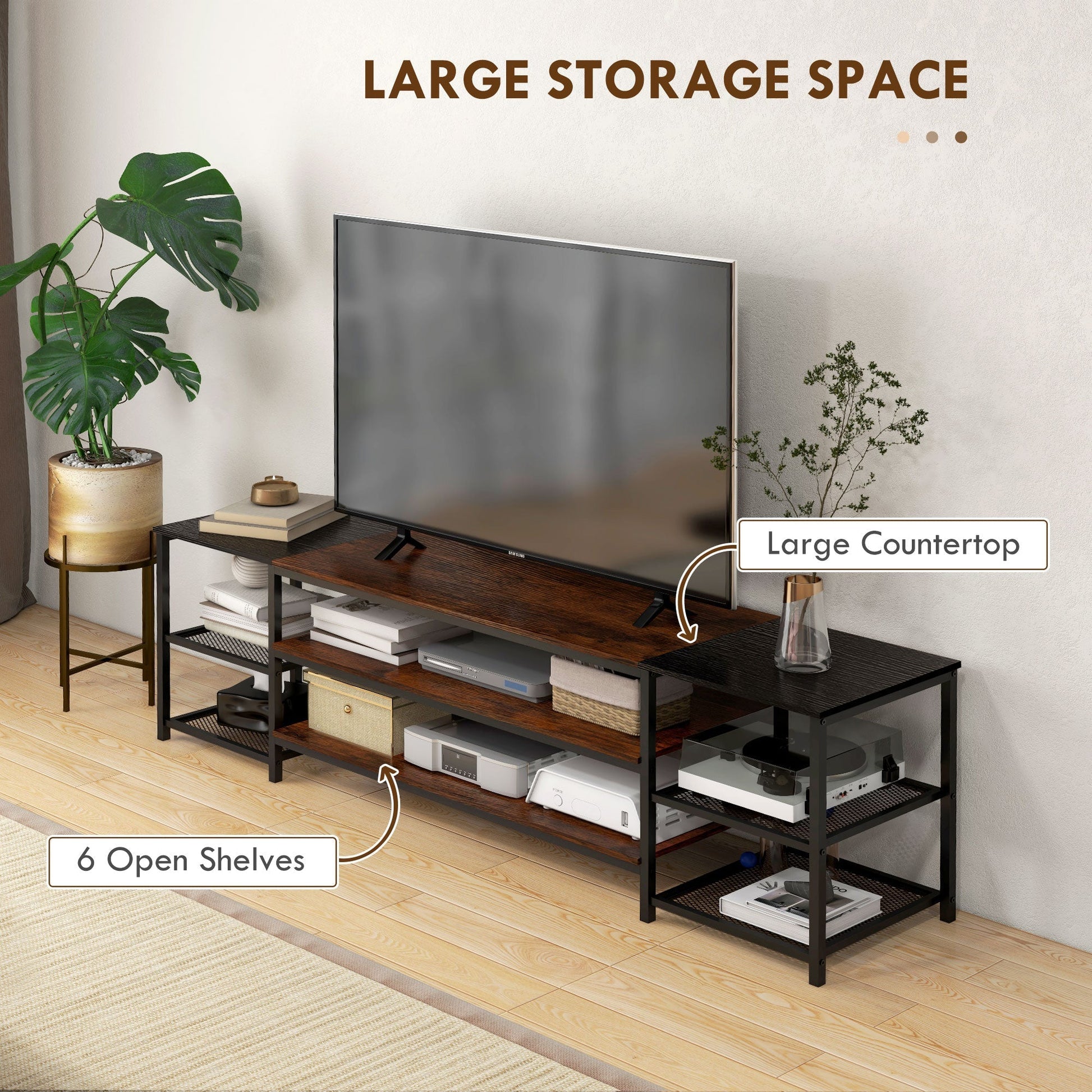 Industrial TV Cabinet, TV Stand for TVs Up to 80" with Storage Shelf and Steel Frame - Gallery Canada