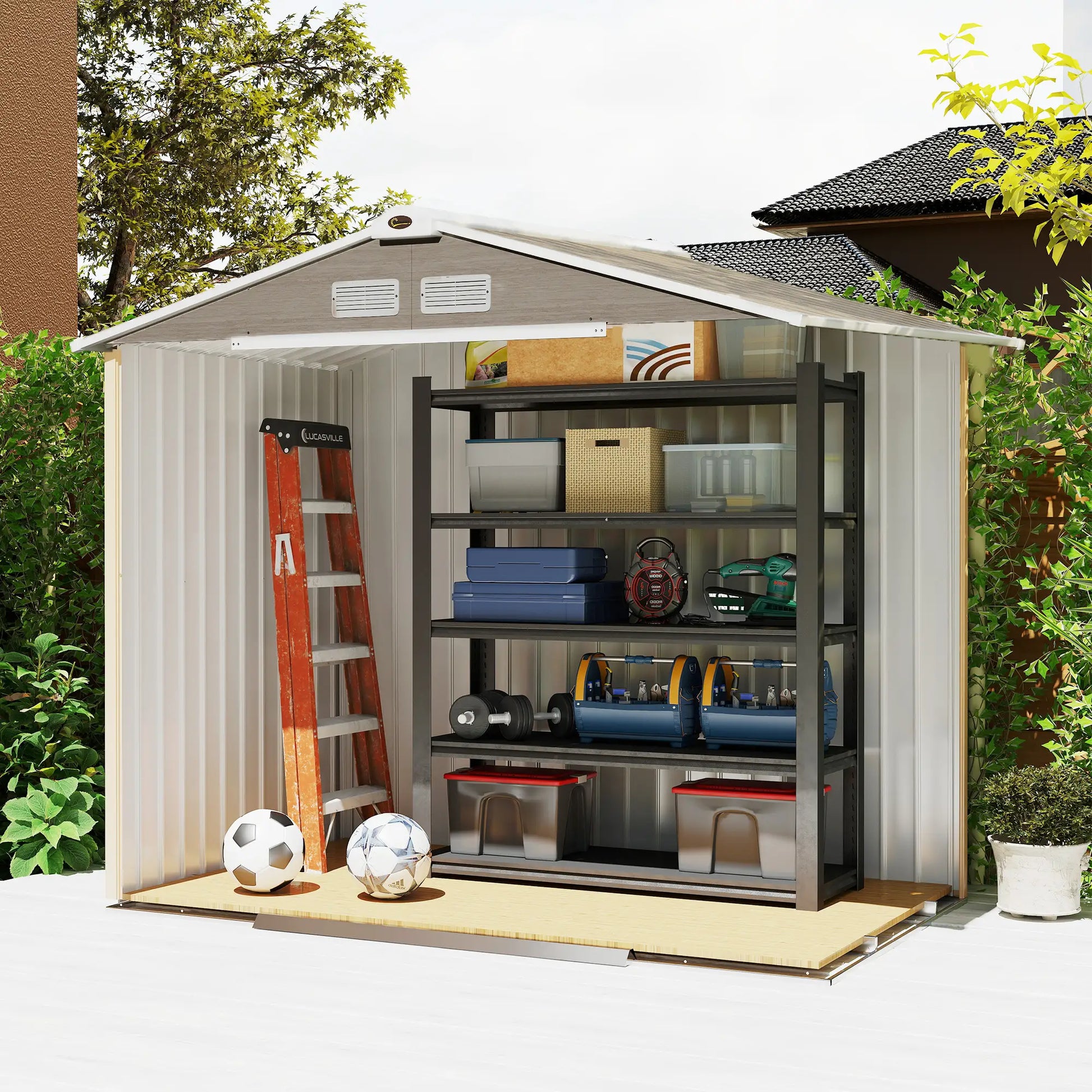 7' x 4' x 6' Garden Storage Shed, Metal Tool House, Light Brown Sheds at Gallery Canada