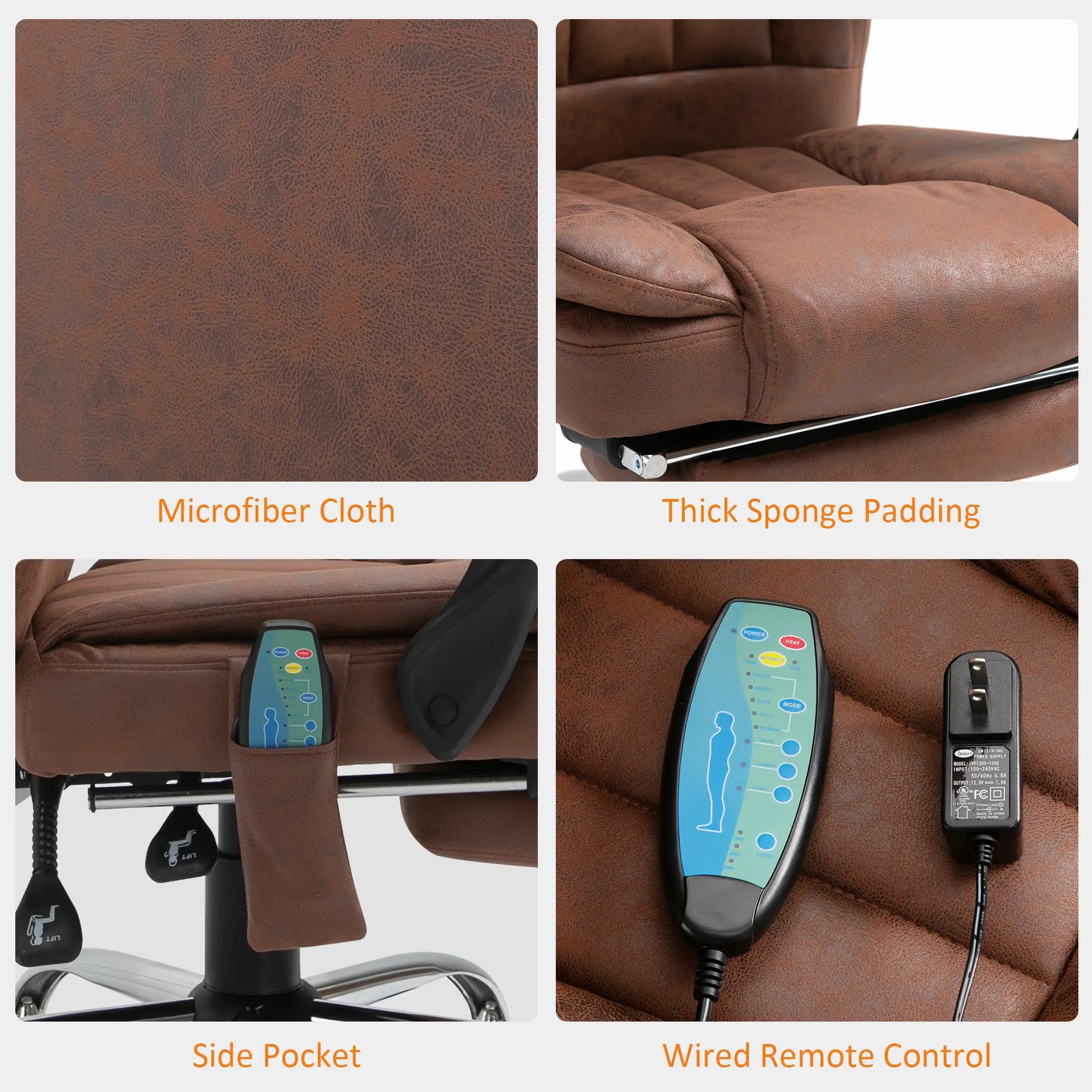 Office Chair, Vibration Massage Recliner, Retractable Footrest, Brown Massage Chairs at Gallery Canada