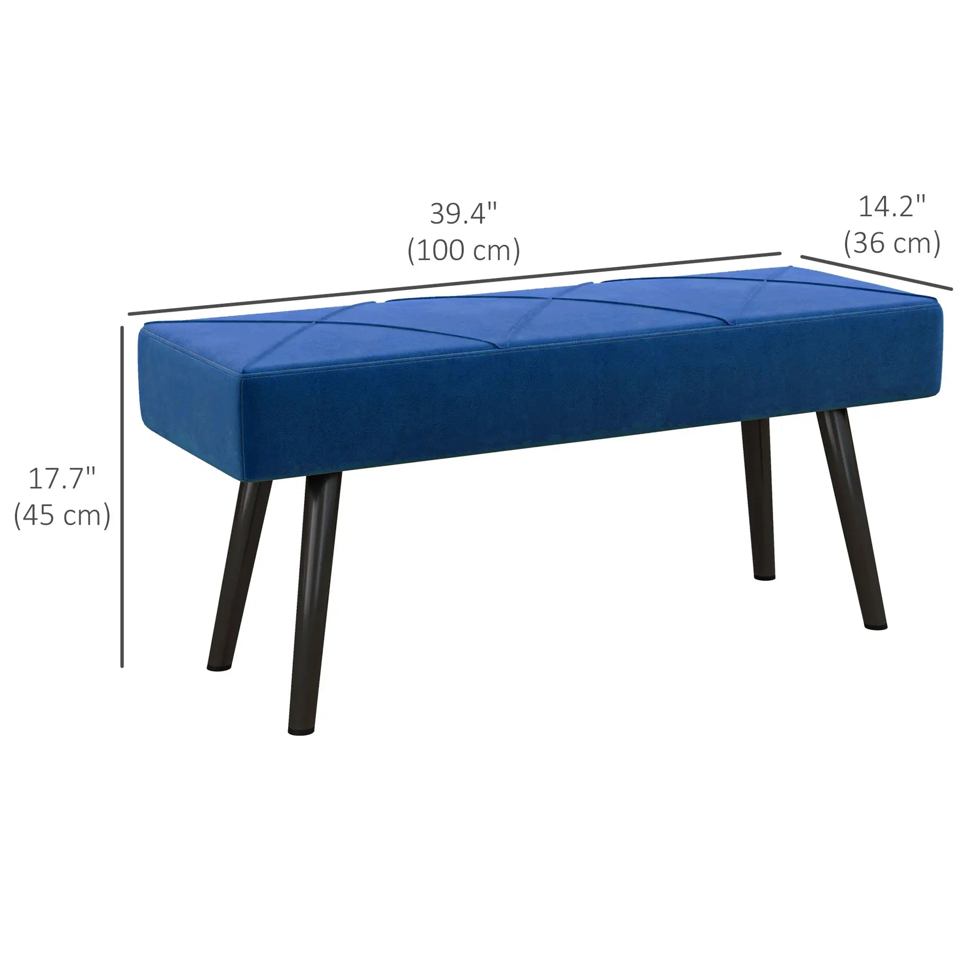 39 Inches Upholstered Bed Bench, Modern Steel Legs, Dark Blue Storage Ottomans & Benches at Gallery Canada