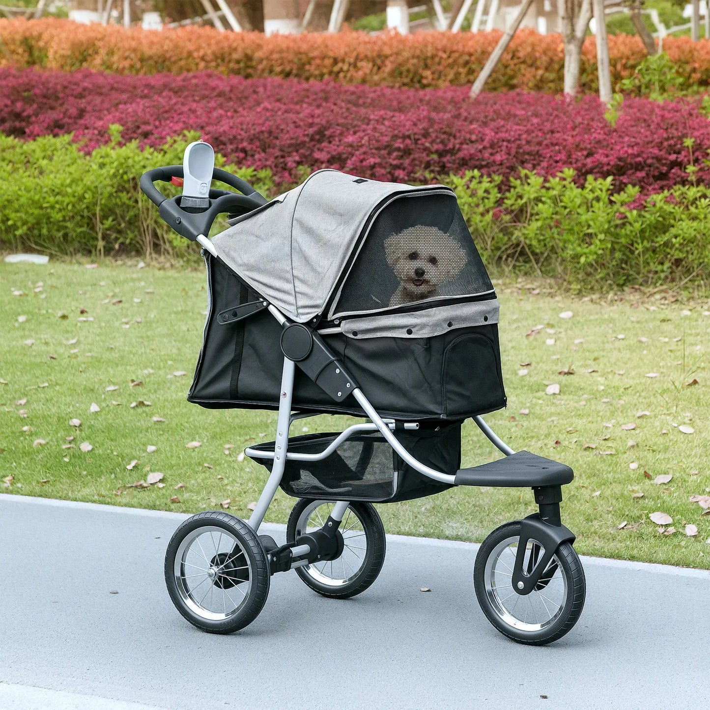 3-Wheel Pet Stroller, One-Click Folding, Adjustable Canopy, Grey Dog Bike Trailers & Strollers at Gallery Canada
