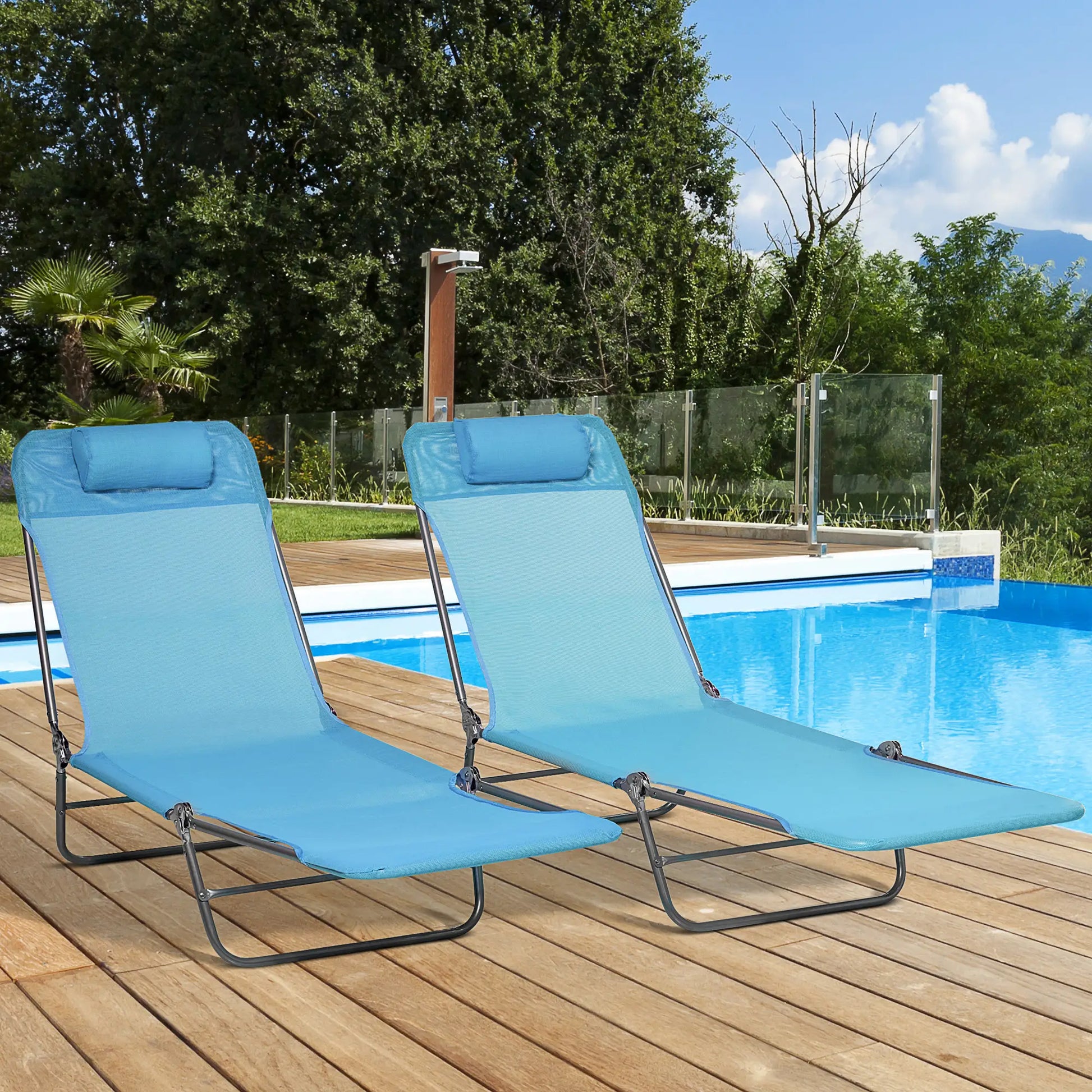 Folding Chaise Lounge Chairs Set of 2, Outdoor Reclining, Blue Lounger Chairs at Gallery Canada