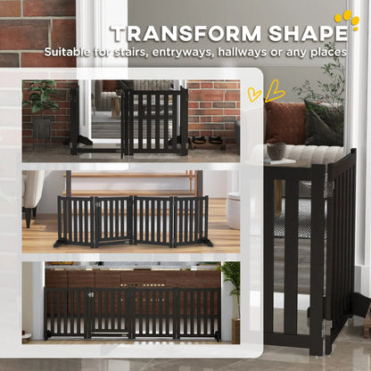Foldable Dog Gate With Door, 4 Panels Freestanding, Black Houses, Kennels & Pens at Gallery Canada