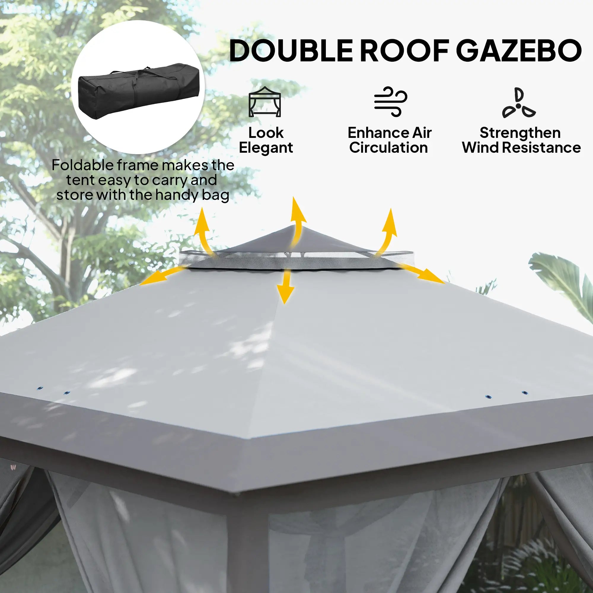 11' x 11' Pop Up Gazebo, Double Roof Foldable Canopy Tent, Grey Pop Up Canopies at Gallery Canada