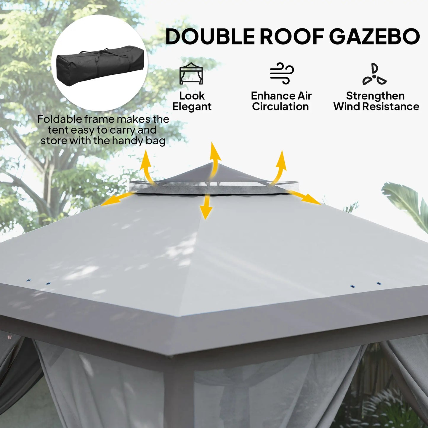 11' x 11' Pop Up Gazebo, Double Roof Foldable Canopy Tent, Grey Pop Up Canopies at Gallery Canada