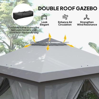 11' x 11' Pop Up Gazebo, Double Roof Foldable Canopy Tent, Grey Pop Up Canopies at Gallery Canada