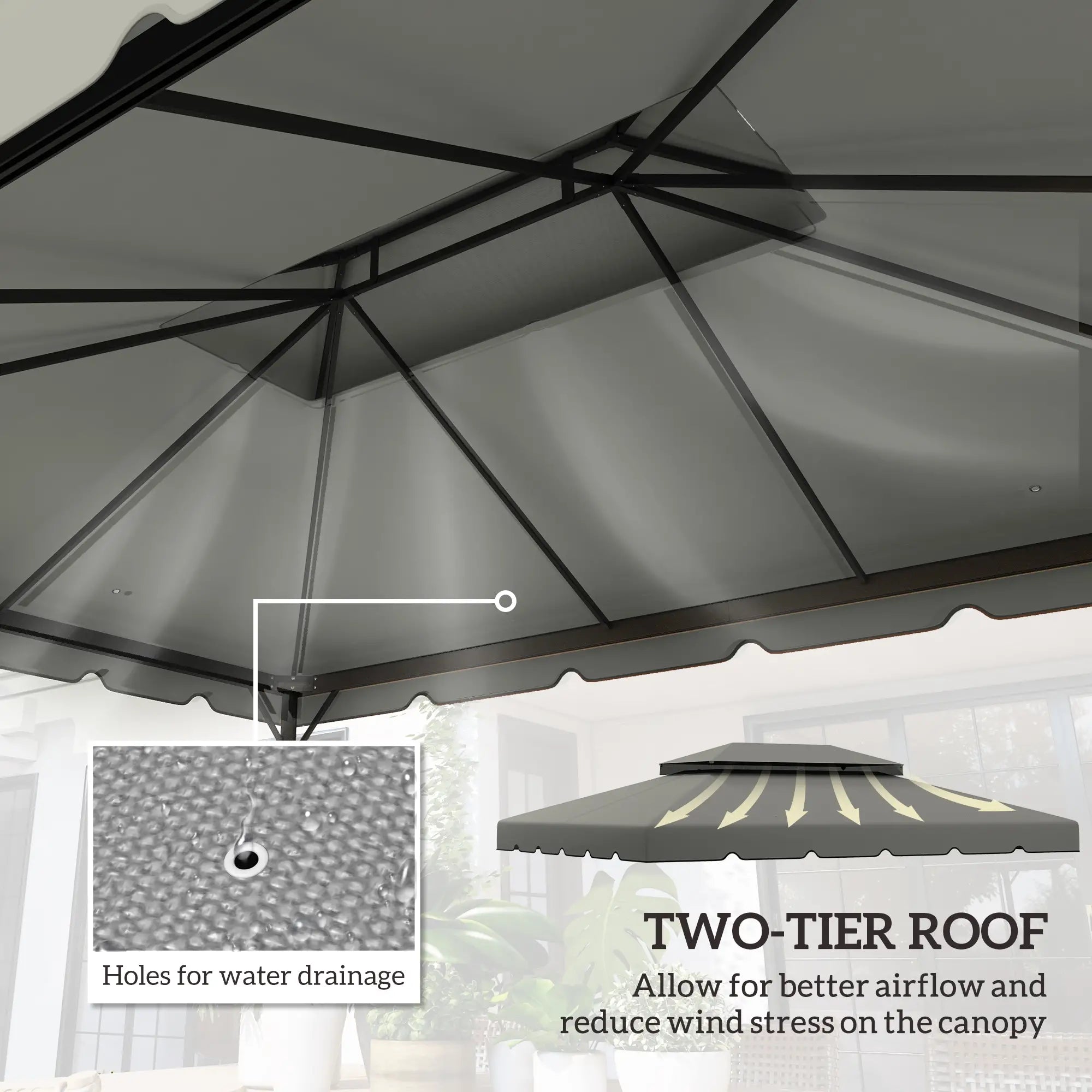 13' x 10' Gazebo Replacement Canopy, Double Vented Roof, Grey Gazebo Canopy Replacement at Gallery Canada