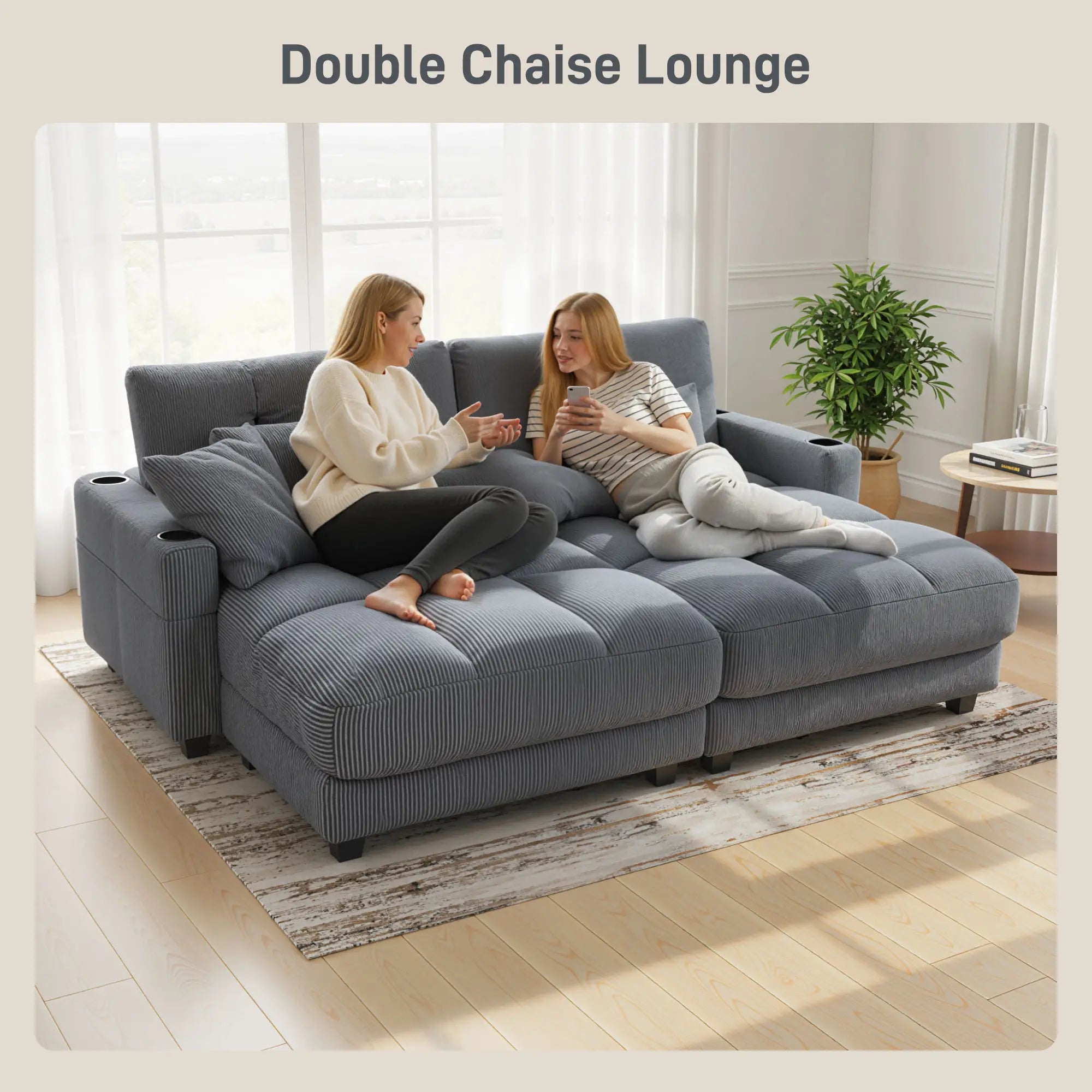 58 Inch Chaise Lounge, Oversized Corduroy Sofa Bed, Dark Grey Sofas & Reclining Chairs at Gallery Canada