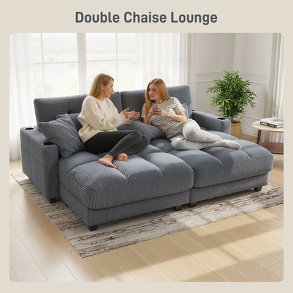 58 Inch Chaise Lounge, Oversized Corduroy Sofa Bed, Dark Grey Sofas & Reclining Chairs at Gallery Canada