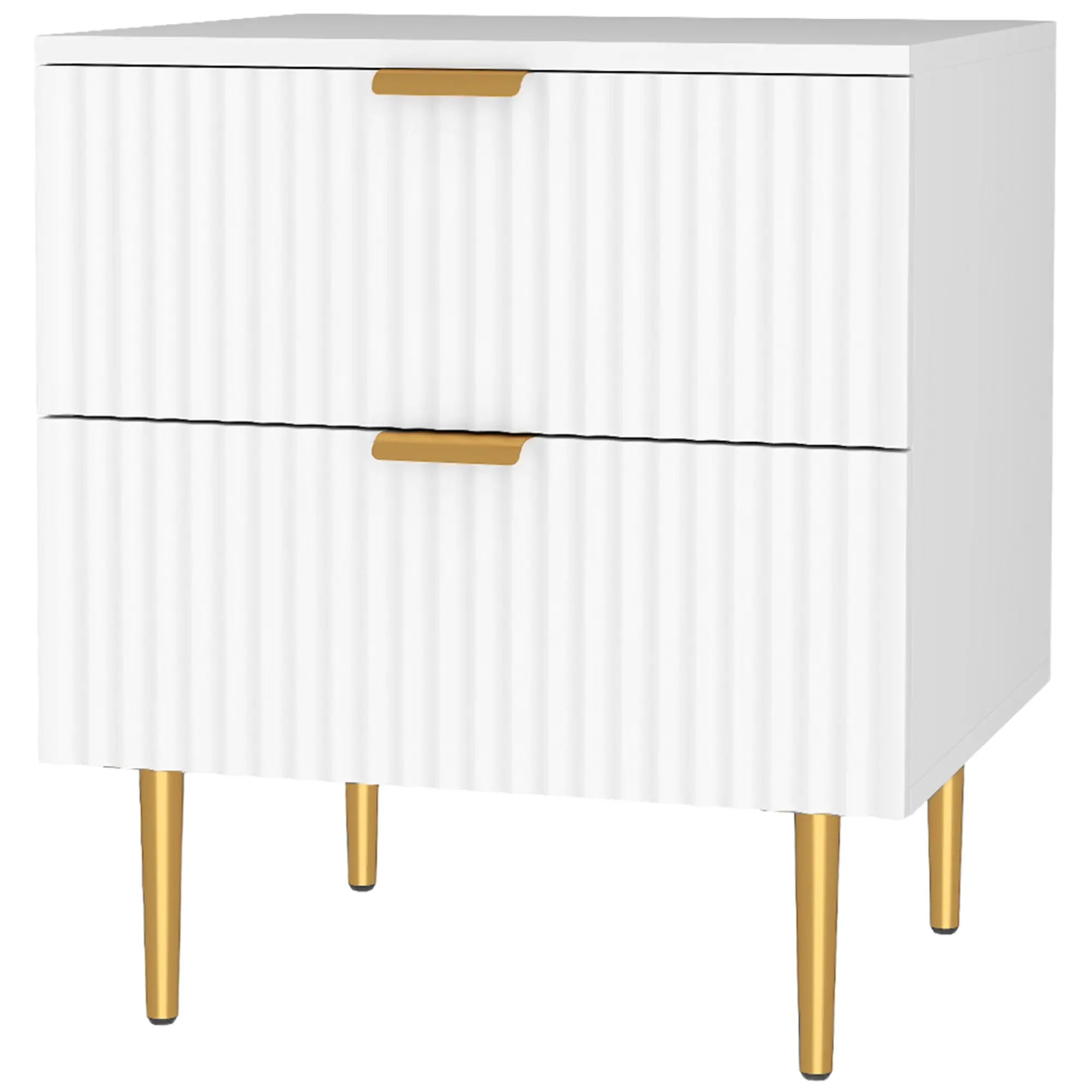 Bedside Table, Modern Nightstand with 2 Drawers, Side End Table with Metal Legs for Living Room, Bedroom, White Bedside Tables White at Gallery Canada