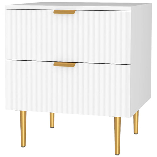 Bedside Table, Modern Nightstand with 2 Drawers, Side End Table with Metal Legs for Living Room, Bedroom, White