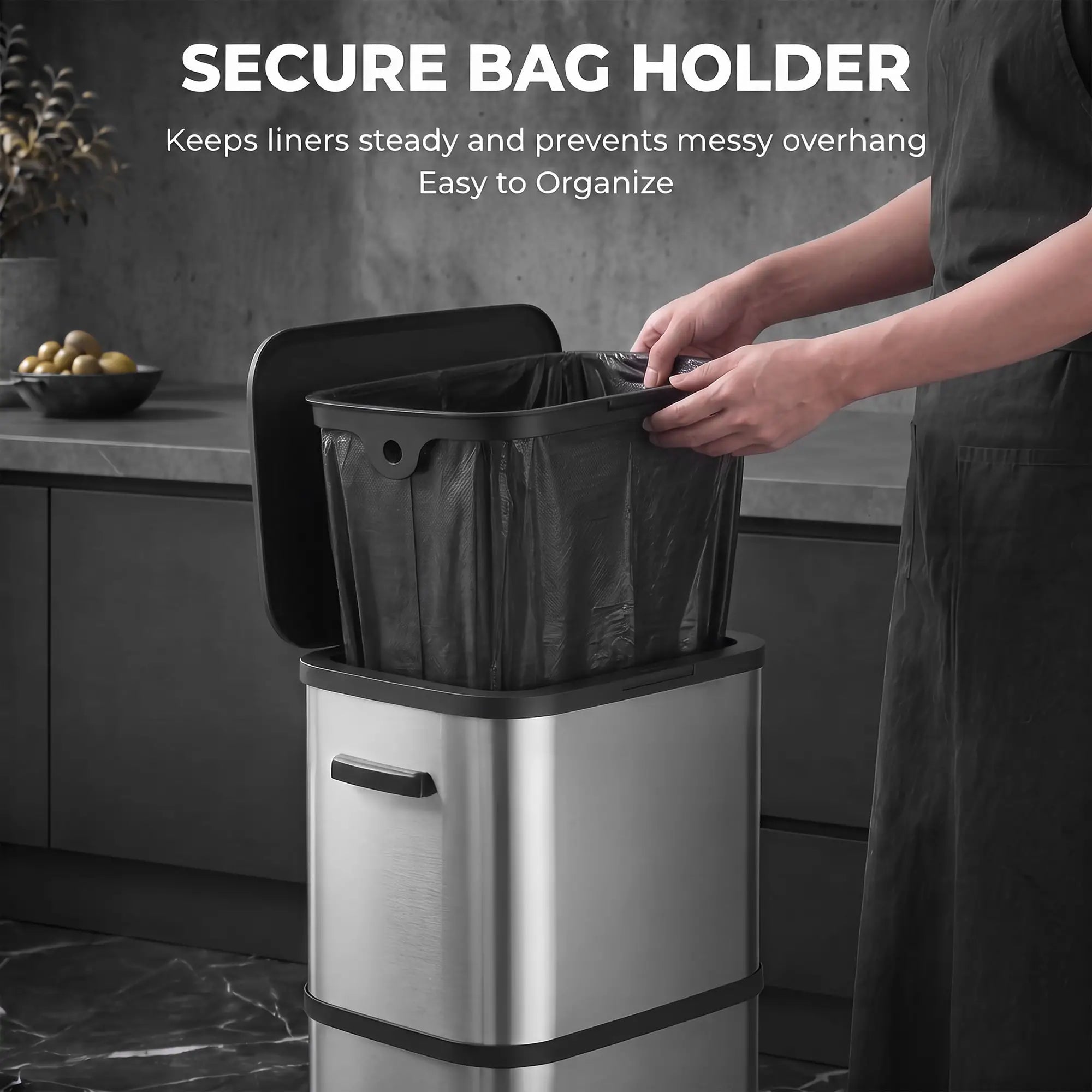 60 L Slim Stainless Steel Trash Can, Soft-Close Lid, Silver Kitchen Trash Cans at Gallery Canada