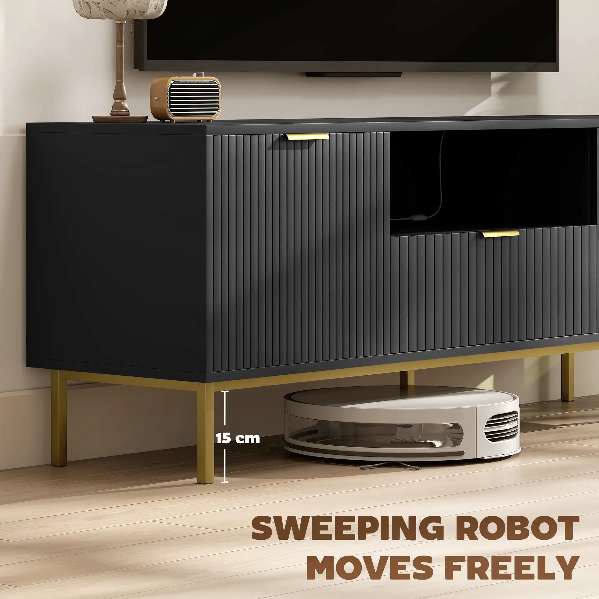 Modern TV Console, 50 Inch, With RGB LED Lights, Soft Close Doors, Black TV Stands at Gallery Canada