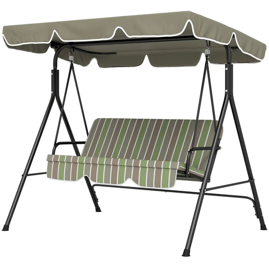 3-Seater Outdoor Porch Swing, Adjustable Canopy, Brown, Green Patio Swings with Stand Green and Brown at Gallery Canada