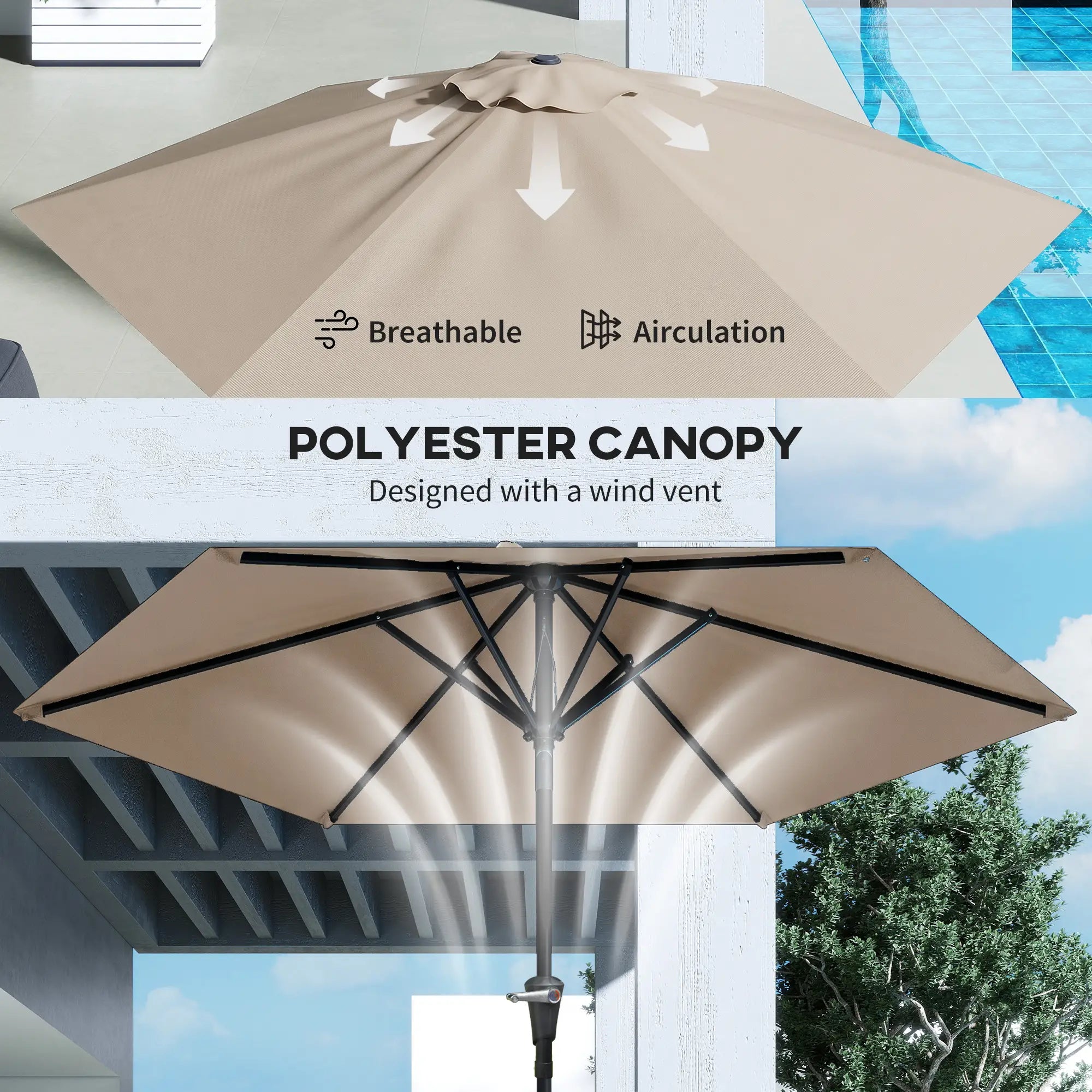 Outdoor Sun Umbrella, 6 Ribs, Khaki Patio Umbrellas at Gallery Canada