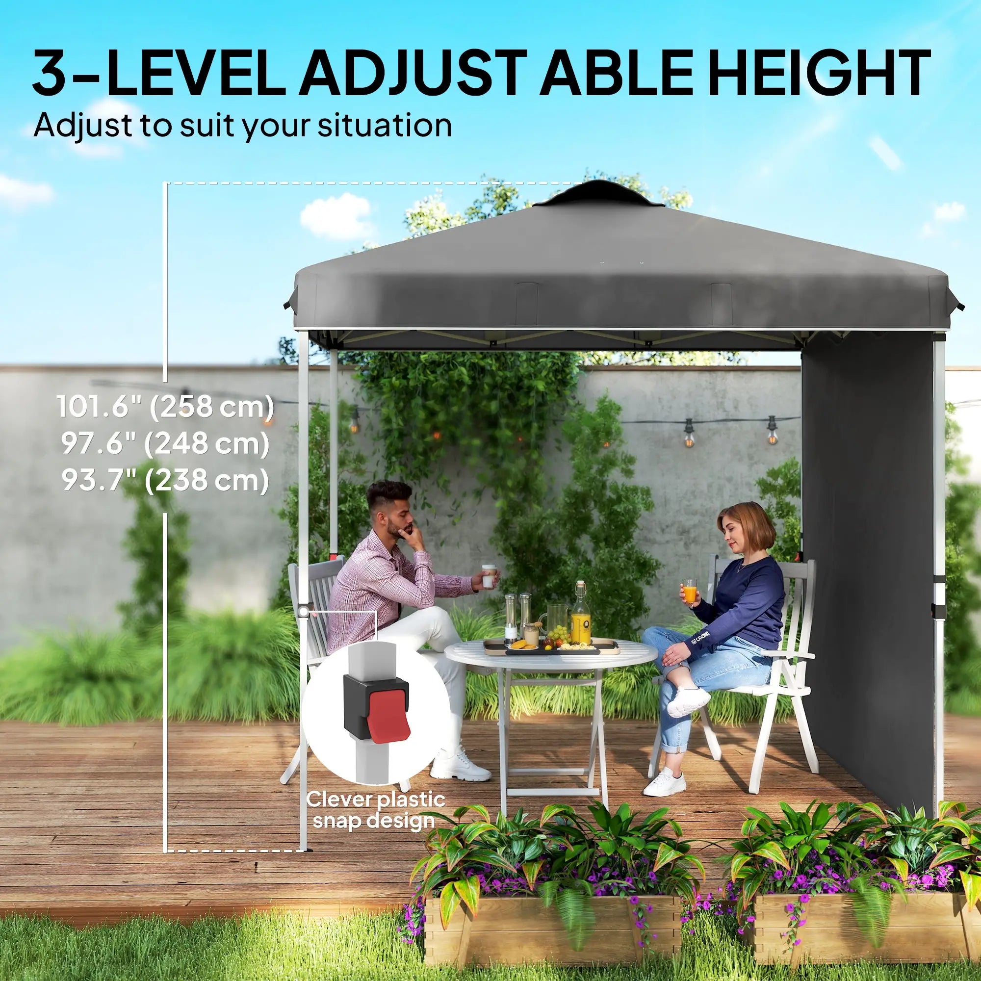 8 x 8 ft Pop Up Canopy, Adjustable Height, Sidewall, Carry Bag, Dark Grey Pop Up Canopies at Gallery Canada