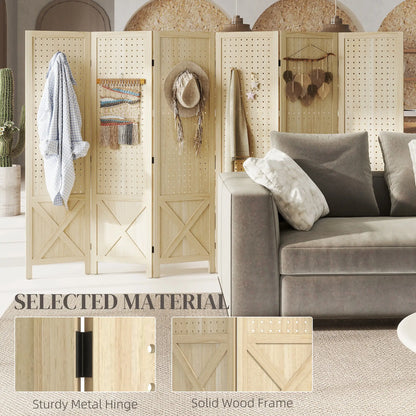 Wooden Room Divider, 6 Panel Folding Privacy Screen, Natural Wood Room Dividers at Gallery Canada