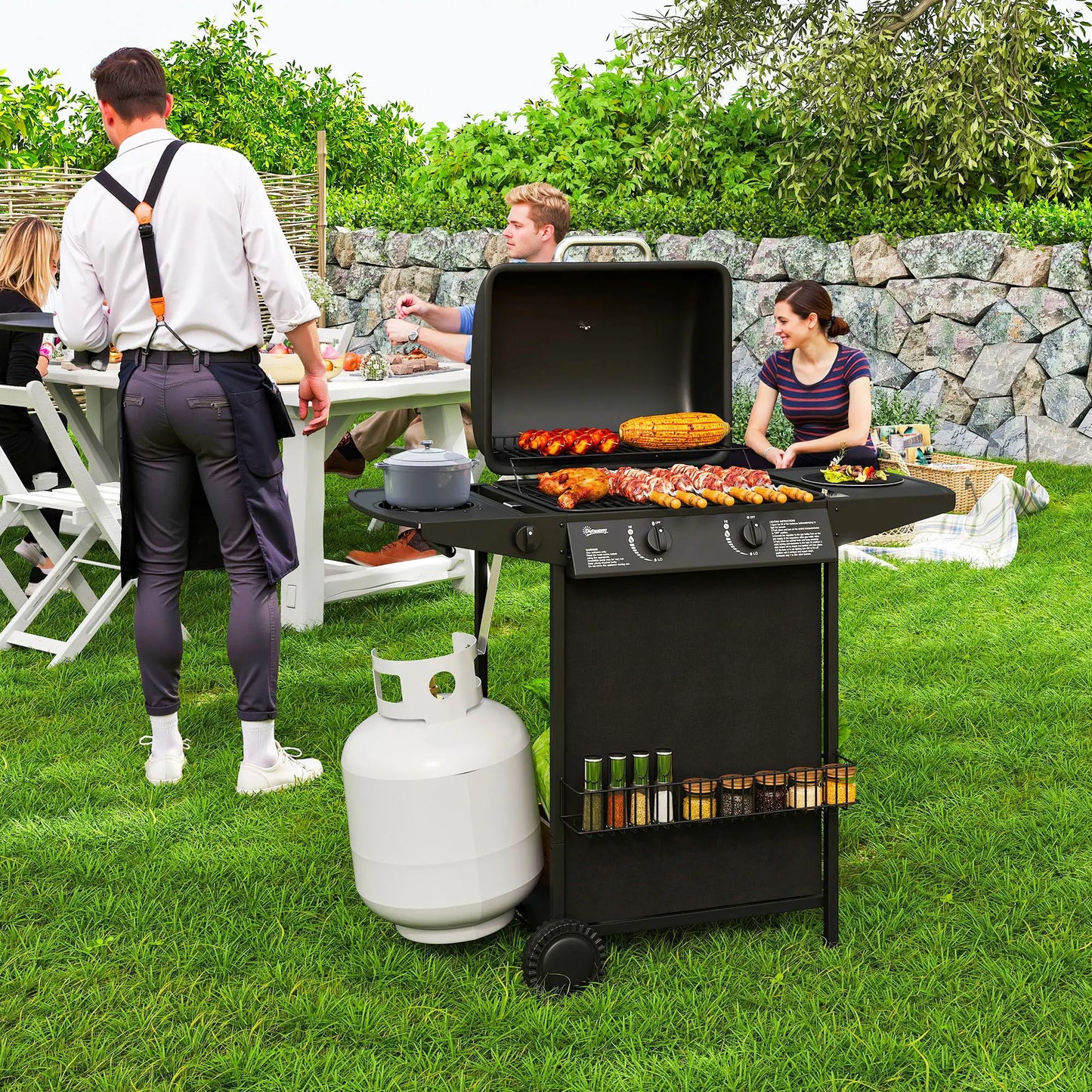 2+1 Burner Propane Gas BBQ Grill, Portable With Side Burner, Thermometer, Black Propane Gas Grills at Gallery Canada