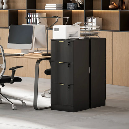 Lockable Filing Cabinet, 3 Fluted Drawers, Adjustable Hanging Rails, Black Office Cabinets & Cupboards at Gallery Canada