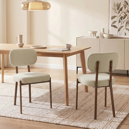 Upholstered Linen Fabric Kitchen Chairs, Modern Dining Chairs Set of 2 with Metal Legs, Beige