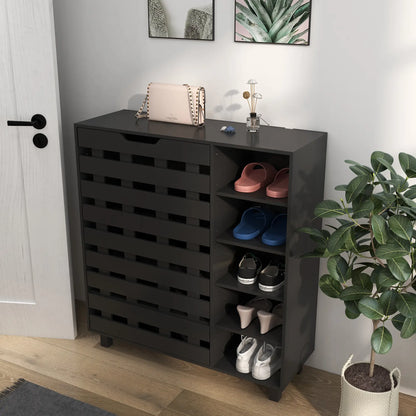 21 Pair Shoe Cabinet, 5-Tier Double Door, 5-Tier Open Shelves, Black Shoe Storage Cabinets & Racks at Gallery Canada