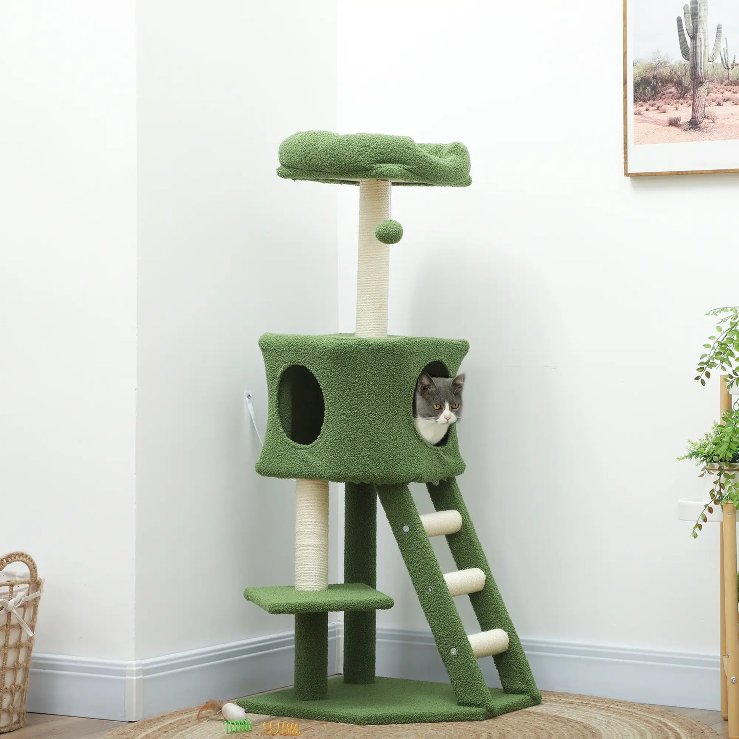 47" Tall Cat Tree Tower, Condo, Ladder, Scratching Posts, Green Cat Trees at Gallery Canada
