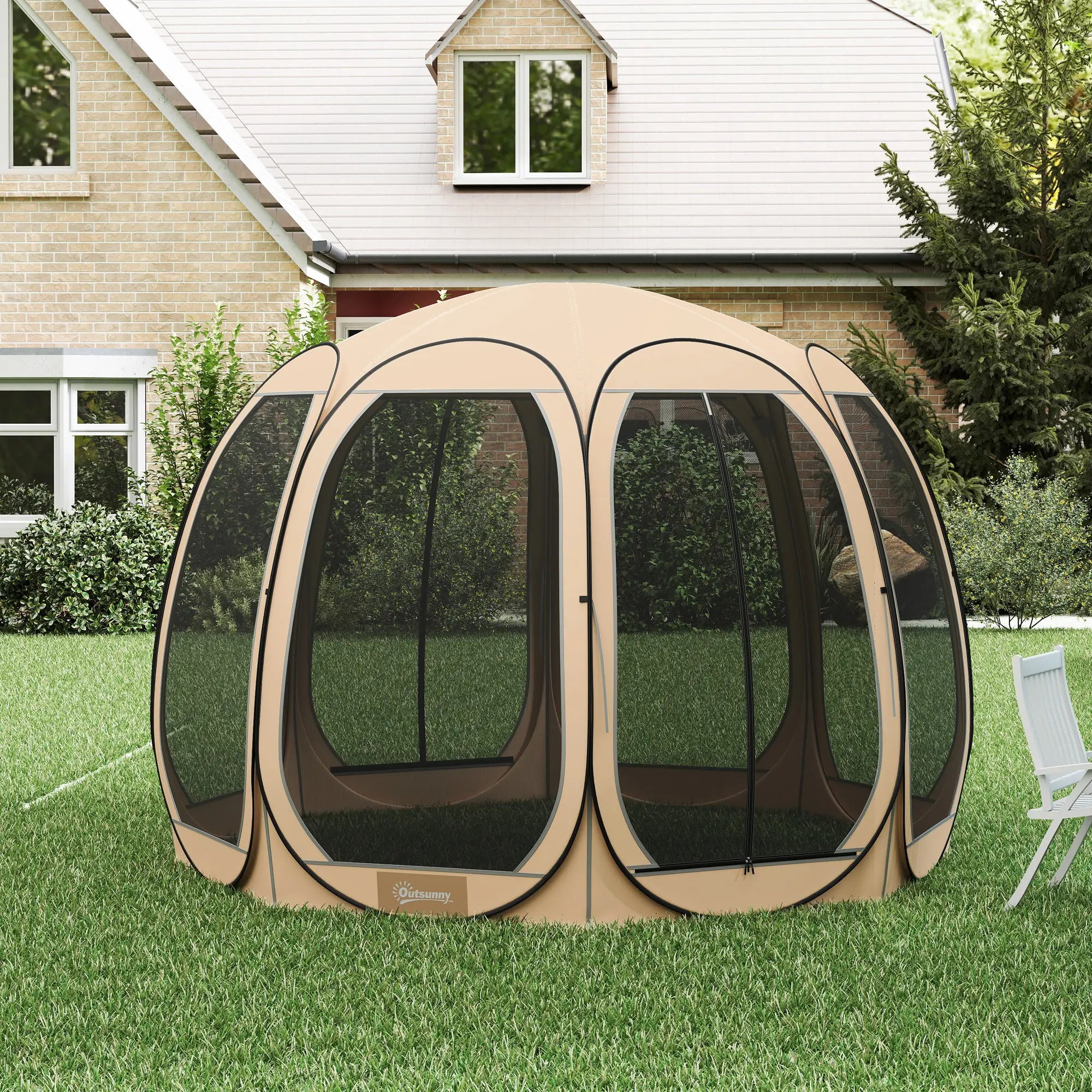 11' x 11.5' Screen Tent, Pop Up Gazebo, Portable Carry Bag, 2 Doors, Beige Camping Tents at Gallery Canada