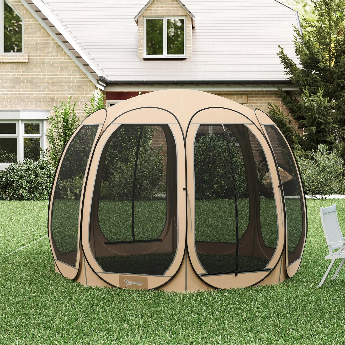 11' x 11.5' Screen Tent, Pop Up Gazebo, Portable Carry Bag, 2 Doors, Beige Camping Tents at Gallery Canada