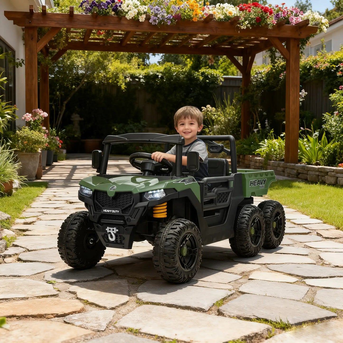 24V 4WD Kids Ride On Truck, 6 Wheels, 2 Seater, Remote, Dump Bed, Green Electric Toy Cars at Gallery Canada