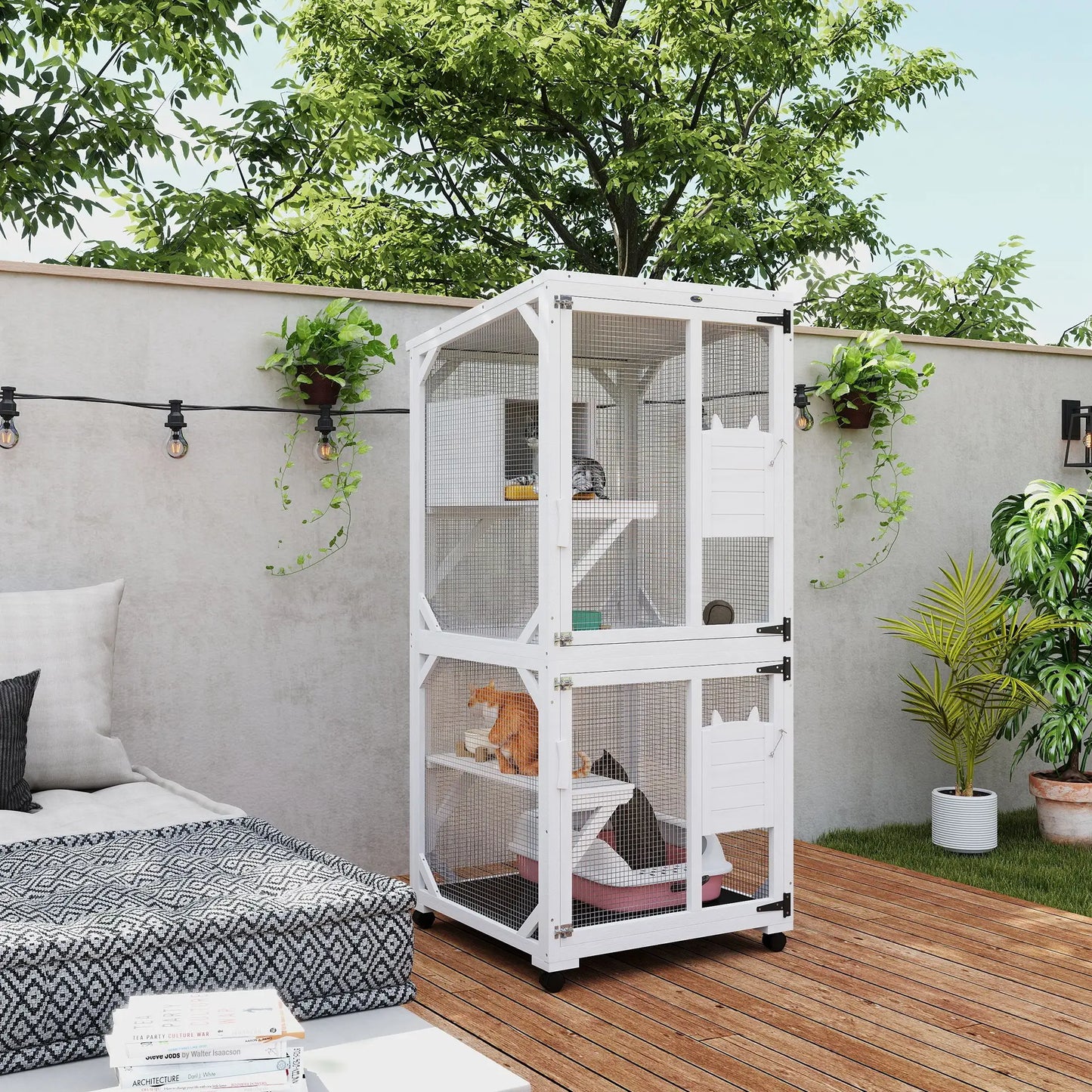 Outdoor Catio, Elevated Design, Wheels, Resting Box, Water-Resistant, White Outdoor Cat Enclosures at Gallery Canada