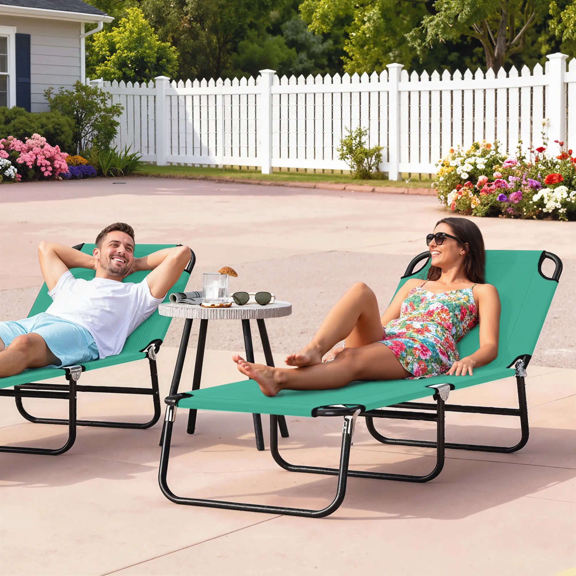 Outdoor Folding Lounge Chair, Reclining Back, Breathable Mesh, Green Lounger Chairs at Gallery Canada
