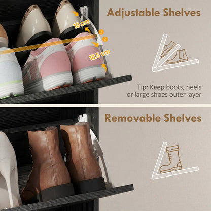 Narrow Shoe Storage Cabinet with 2 Flip Drawers, Black Shoe Storage Cabinets & Racks at Gallery Canada