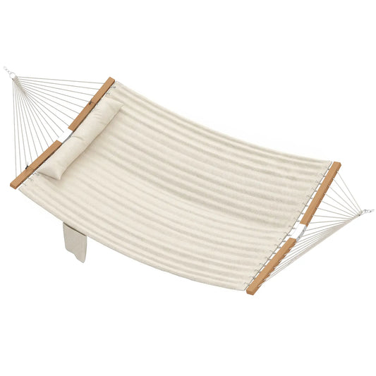 Outdoor Padded Camping Hammock With Pillow, 200 x 140 cm, Cream White Camping Hammocks Cream White, Natural Wood at Gallery Canada