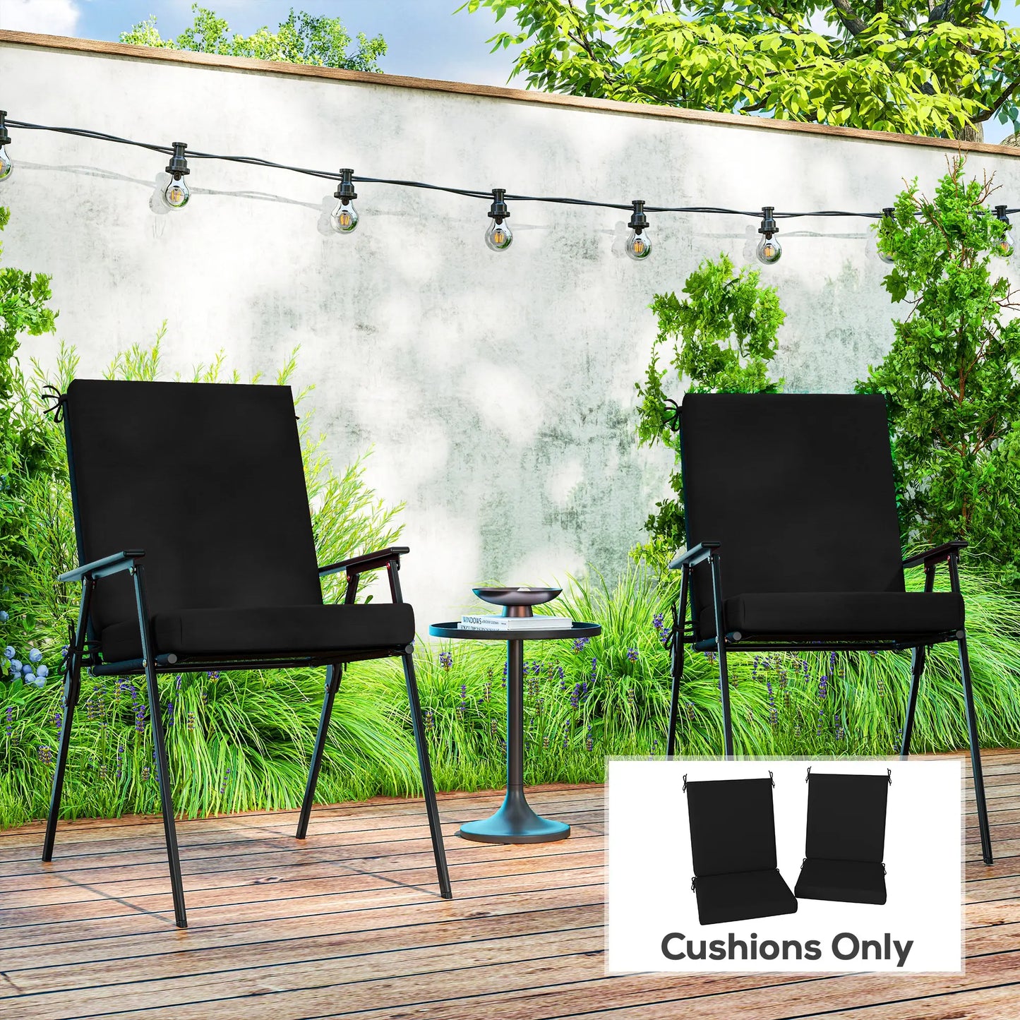 Outdoor Cushions Set of 2, Dining Chair Seat Cushions with Back, Fade-Resistant, Black Patio Chair Cushions at Gallery Canada